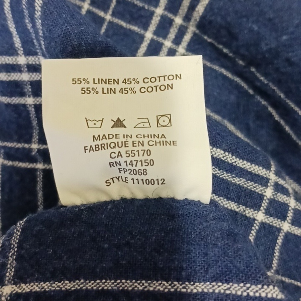 Frank and Oak Blue White Plaid Button Down Cotton Linen Top, Size M - Picture 9 of 9